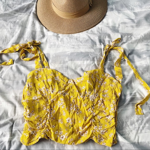 Yellow Floral Crop Top - Picture 1 of 6